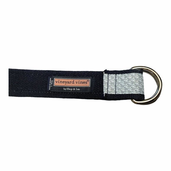 VINEYARD VINES Patchwork D-Ring Belt Navy Blue Trim Canvas Large Cape Cod EUC